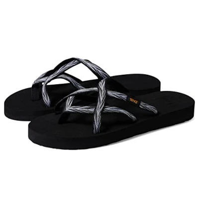 Image of Teva Women&#039;s Olowahu Flip Flop, Palms Black White, 6 UK