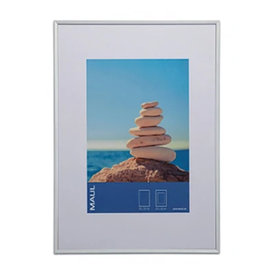 Image of MAUL MAULdesign Aluminium Photo Frame Portrait or Landscape Format with Mount Removable Plastic Glass 50 x 70 cm Silver