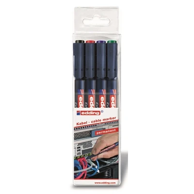 Image of edding 8407 cable marker set 4 pens thin round nib 0.3 mm for precise labelling and marking of all types cables ideal electricians