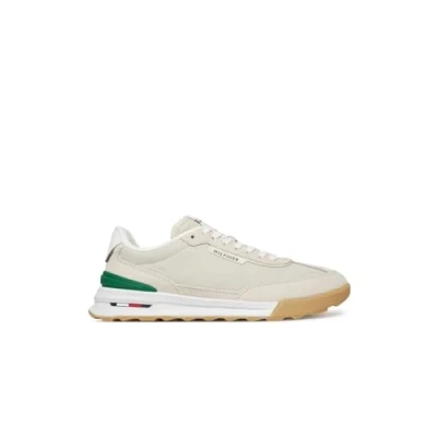 Image of Tommy Hilfiger Retro Runner Seasonal Trainers, Men&#039;s, Size: 10.5, Alabaster Leather and textile