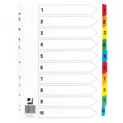 Image of Q Connect 1 10 Index Multi punched Reinforced Board Colour Numbered Tabs A4 White