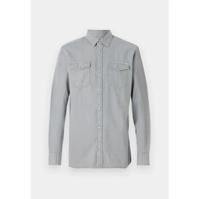 Image of JACK &amp; JONES Mens Long Sleeve Denim Shirt Top, Grey (Light Fit Slim), XS