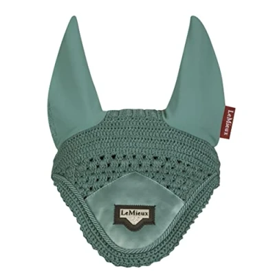 Image of LeMieux Loire Fly Hood for Horses Sage Stylish Hand Knitted Crotchet Soft &amp; Stretchy Large