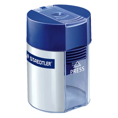 Image of STAEDTLER 511 001 Single Hole Round Tub Sharpener Blue, for Graphite Pencils up to 8.2mm Diameters (1 x Sharpener)
