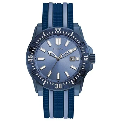 Image of GUESS Men Analog Quartz Watch with Silicone Strap GW0055G2, Blue, One Size, Modern