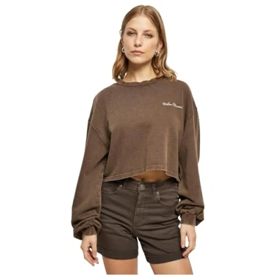 Image of Urban Classics Cropped Small Sweatshirt, Women&#039;s, Size: Medium, Brown
