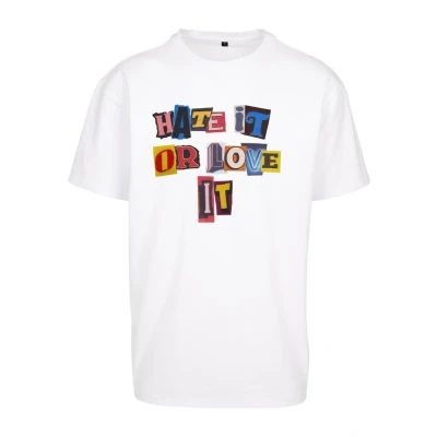 Image of Upscale by Mister Tee HATE IT OR LOVE Print Tshirt, Men&#039;s, Size: Medium, White