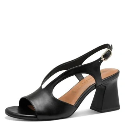 Image of Tamaris 28316 Women&#039;s Black Leather Sandals, Medium Heel, 7 cm, Black, 3.5 UK