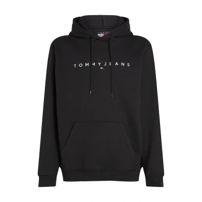 Image of Tommy Jeans Men&#039;s TJM Reg Linear Logo Hoodie EXT Pullover Hoodie, Black (Black), XS