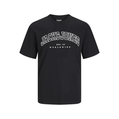 Image of JACK &amp; JONES Boys Jjecaleb Varsity Tee Ss O Neck Sn Jnr T Shirt, Black/fit: loose, 164