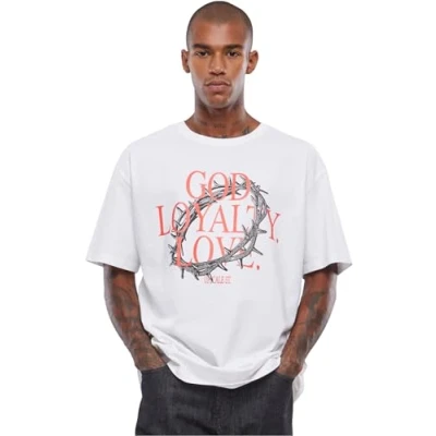 Image of Upscale by Mister Tee GOD Loyalty LOVE Print Tshirt, Men&#039;s, Size: 3XL, White