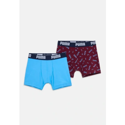 Image of Puma BOYS Script Print 2 PACK Pants for kids, Size: 7 8y, Dark red/blue