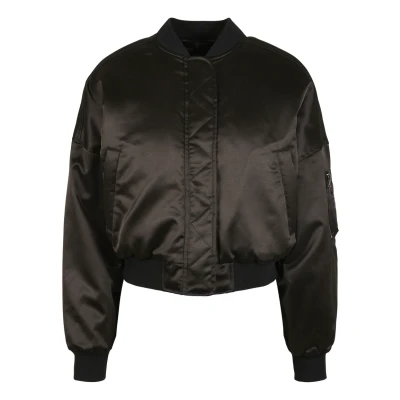 Image of Urban Classics Ladies Short Oversized Satin Bomber Jacket Jacket, Women&#039;s, Size: 4XL, Black