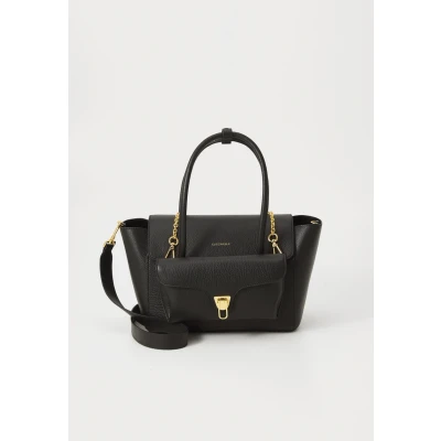Image of Coccinelle Double Beat Grained Leather Handbag Black