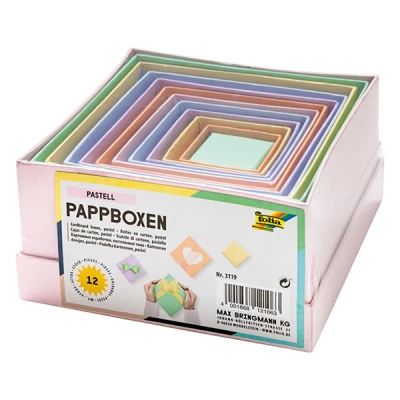 Image of folia 3119 Cardboard Boxes in Square Design, Pastel Colours, Pack of 12, Various Sizes, Beautiful Gift Packaging for Individual Decorating and Designing, Ideal Any Occasion