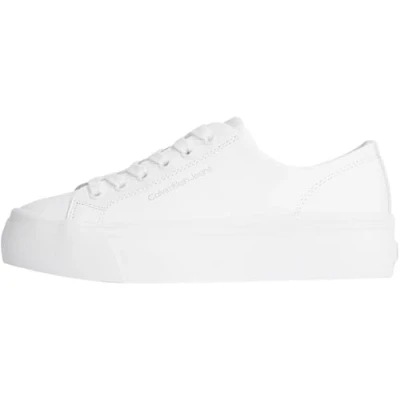 Image of Calvin Klein Jeans Flatform Trainers, Women&#039;s, Size: 6.5, Triple bright white Leather