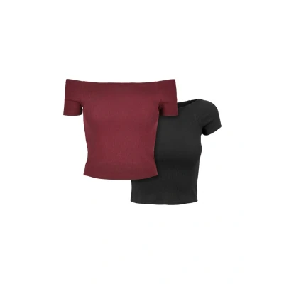 Image of Urban Classics OFF Shoulder 2PACK Basic Tshirt, Women&#039;s, Size: Small, Redwine black