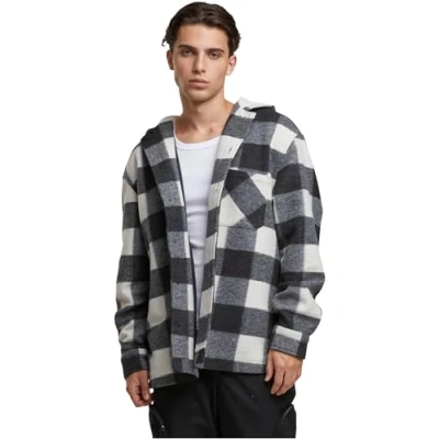 Image of Urban Classics BIG Check WITH HOOD Summer jacket, Men&#039;s, Size: 5XL, Whitesand black
