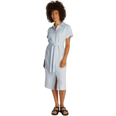 Image of Tommy Hilfiger Belted MIDI Dress Shirt dress, Women&#039;s, Size: 14, Breezy blue