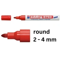 Image of edding 8750 industry paint marker red 1 pen round nib 2 4 mm for writing on dusty, slightly oily surfaces, tyres, metal, glass and wood permanent, waterproof