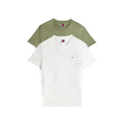 Image of Tommy Jeans 2 PACK Basic Tshirt, Men&#039;s, Size: 36/38, Ecru aruba green