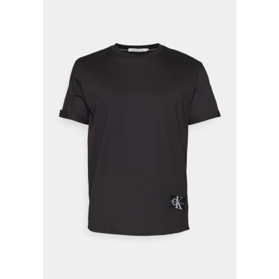 Image of Calvin Klein Jeans Badge TURN UP Sleeve Basic Tshirt, Men&#039;s, Size: XXS, Black