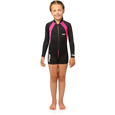 Image of Cressi Boy&#039;s Shorty Neoprene Snorkelling Suit, Long Sleeves Pink/White, XL (5/6 Years)