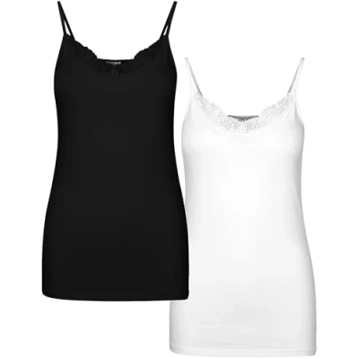Image of Vero Moda Petite Vminge Singlet 2 PACK Top, Women&#039;s, Size: Small, Black/bright white