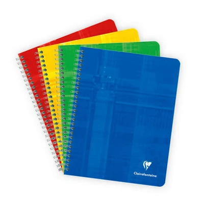 Image of Clairefontaine Ref 882C Wirebound Notebook (60 Sheets) 16.5 x 21cm in Size, Squared Ruling, 90gsm Brushed Vellum Paper, Laminated Card Cover Random Colour