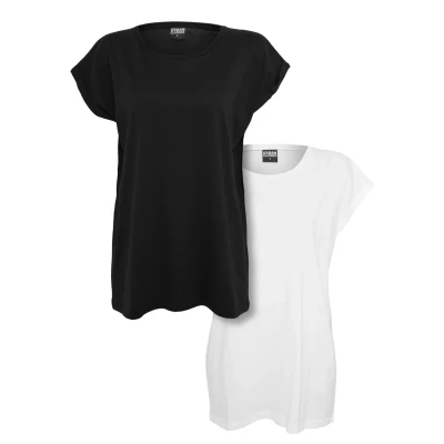 Image of Urban Classics Extended Shoulder 2PACK Basic Tshirt, Women&#039;s, Size: XXL, Black/white