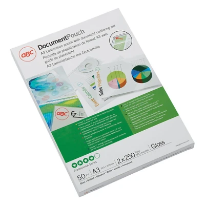 Image of GBC A3 2x250 Micron Gloss Laminating Pouches, Pack of 50, 3740450