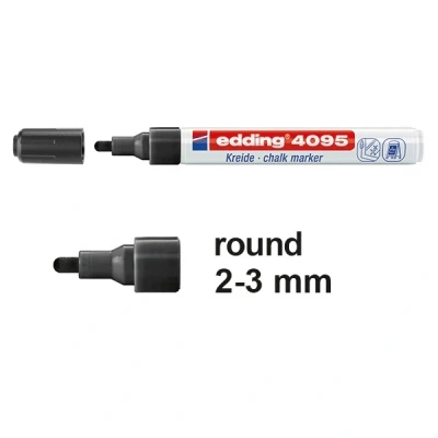 Image of edding 4095 chalk marker black 10 pens round tip 2 3 mm medium tipped wet wipe pen for chalkboards, windows, glass, mirrors liquid opaque coverage