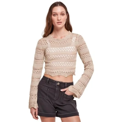 Image of Urban Classics Cropped Crochet Jumper, Women&#039;s, Size: 3XL, Softseagrass