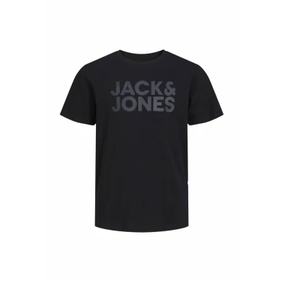Image of Jack &amp; Jones Junior Boys&#039; JJECORP Logo Tee SS O Neck SN JNR T Shirt, Black/Print: Large Black, 128, 128