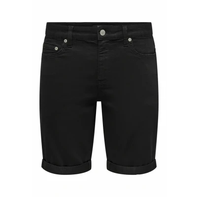 Image of Only &amp; Sons Mittlere Taille Normal Geschnitten denim shorts, Men&#039;s, Size: Medium, Black