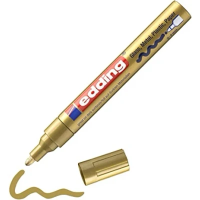 Image of edding 750 gloss paint marker gold 1 round nib 2 4 mm pen for glass, pebbles, wood, plastic, paper waterproof, high coverage