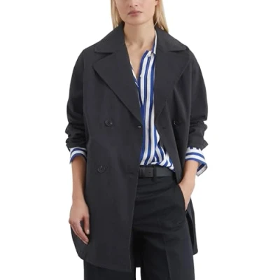 Image of Marc O&#039;Polo Blend Lapel Collar Rounded HEM Trenchcoat, Women&#039;s, Size: 8, Deep night blue