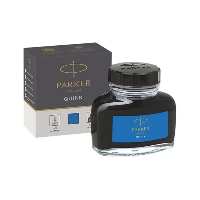 Image of Parker Fountain Pen Ink Bottle Washable Blue QUINK 57 ml Refill.