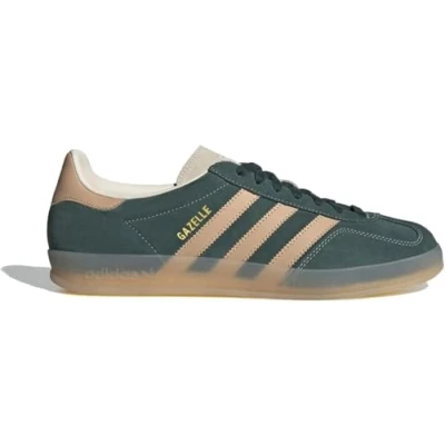 Image of adidas Originals Gazelle Indoor Unisex Trainers, Size: 10, Shadow green/warm sandstone/white leather and imitation