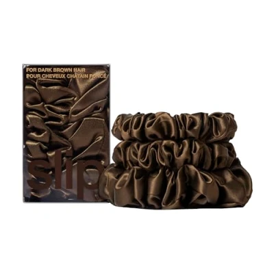 Image of Slip Pure Silk Back To Basics Assorted Scrunchie Set (Various Colours) Dark Brown
