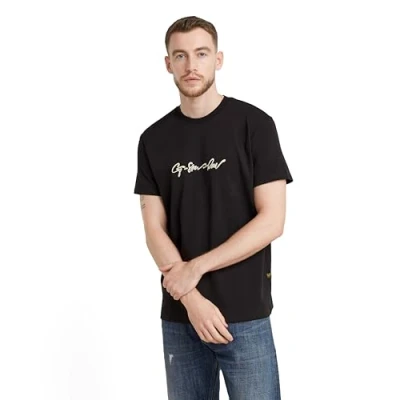 Image of G STAR Script Print Tshirt, Men&#039;s, Size: XXL, Black