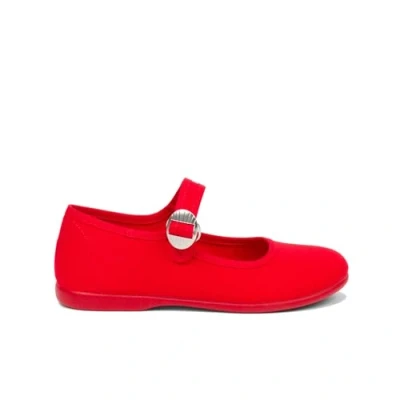 Image of Pisamonas Mercedita Japonesa Ankle strap ballet pumps for kids, Size: 8K, Rojo Textile/synthetics