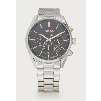 Image of BOSS Champion Chronograph watch silvercoloured/black, Men&#039;s, Size: One Size, Silver coloured/black