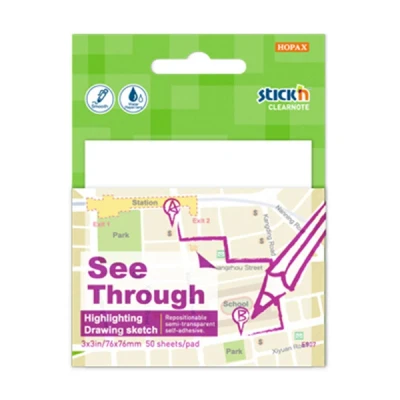 Image of Stick&#039;n Notes 21712 Clearnote, Semi Transparent Self Adhesive Writable with Bright Neon Colors, 3&quot;x3&quot;, 50 Sheets per Pad, White