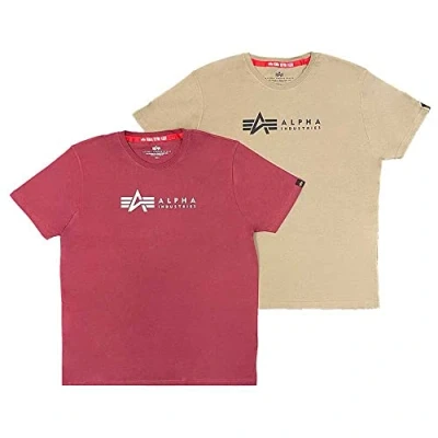 Image of Alpha Industries Label 2 PACK Print Tshirt, Men&#039;s, Size: Small, Olive/burgundy