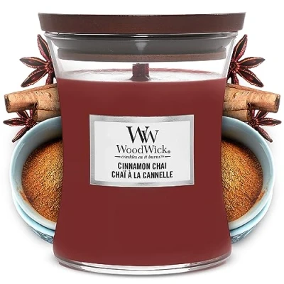 Image of WoodWick Scented Candle Medium Cinnamon Chai 11 cm / ø 10 in Glass Wooden Wick