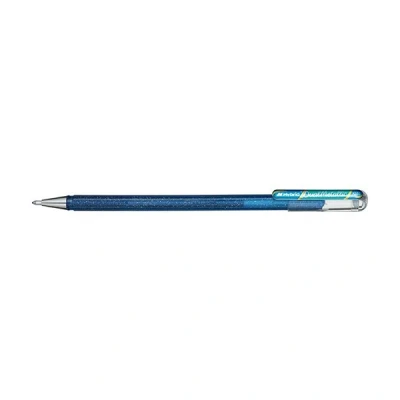 Image of Pentel K110 Dual Hybrid Metallic Gel Rollerball Pen Pack of Glitter 1 2 Different Colour Effects on Light Wood/Dark Paper 0,5mm Blau/met. grün