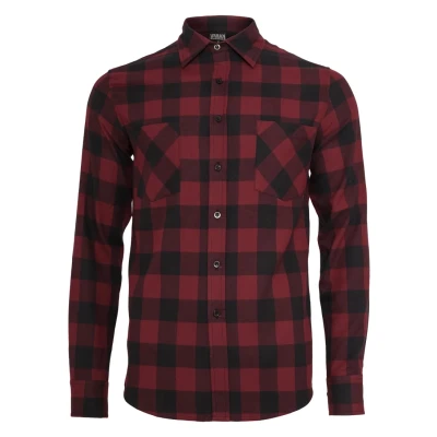 Image of Urban Classics Checked Shirt, Men&#039;s, Size: Small, Black/burgundy