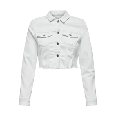 Image of ONLY Onlwonder LS Cropped Denim jacket, Women&#039;s, Size: XL, White