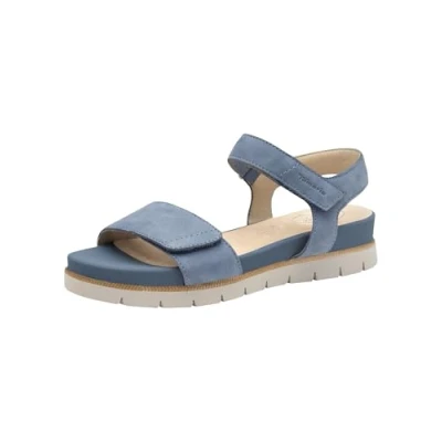 Image of Tamaris COMFORT Damen Sandalen flach aus Leder mit Klettverschluss DENIM NUBUC (41)